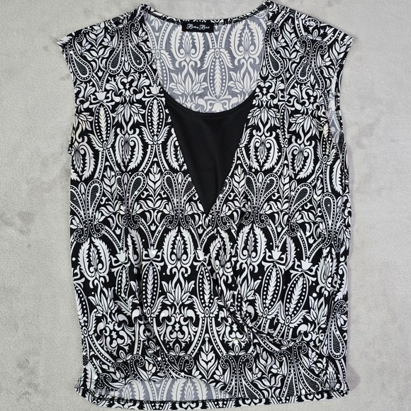 Brittany Black Tops - Sleeveless wrap‎ front blouse top shirt Sz M